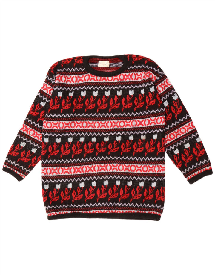 Vintage Herren-Pullover mit Rundhalsausschnitt, mittelgroß, mehrfarbig, Blumenmuster, Acryl