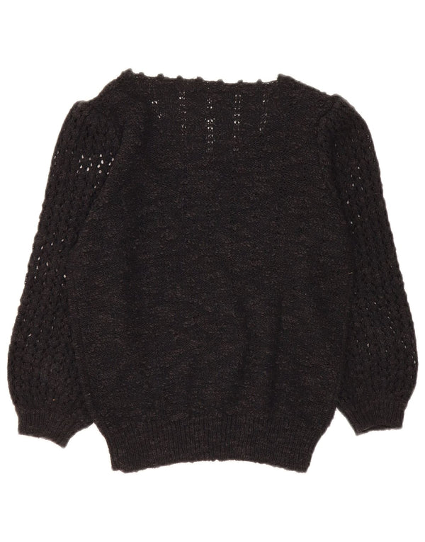 Vintage Damen Pullover mit 3/4-Ärmeln und Rundhalsausschnitt, Gr. 14, Mittelschwarz