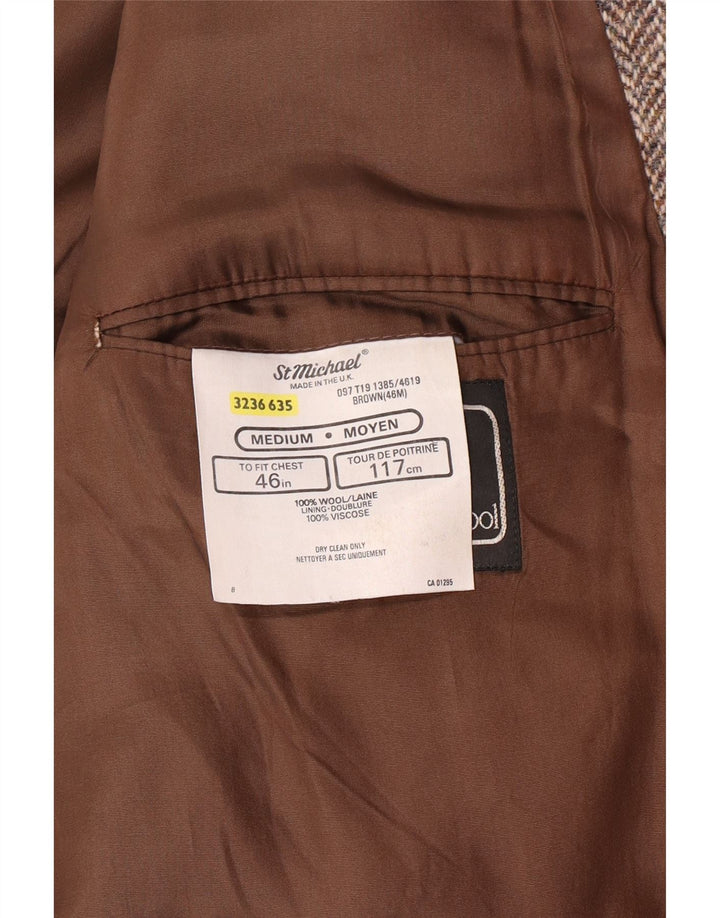 St Michael Herren-Blazer mit 2 Knöpfen, UK 38, mittelbraune Wolle mit Fischgrätenmuster