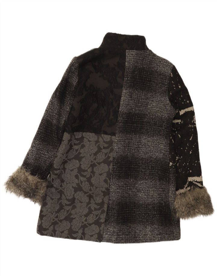 Desigual Damen Mantel EU 44 XL Graues Patchwork-Polyester