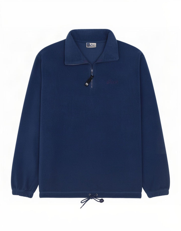 Asics Herren-Fleecepullover mit Reißverschluss am Hals, groß, marineblaues Polyester
