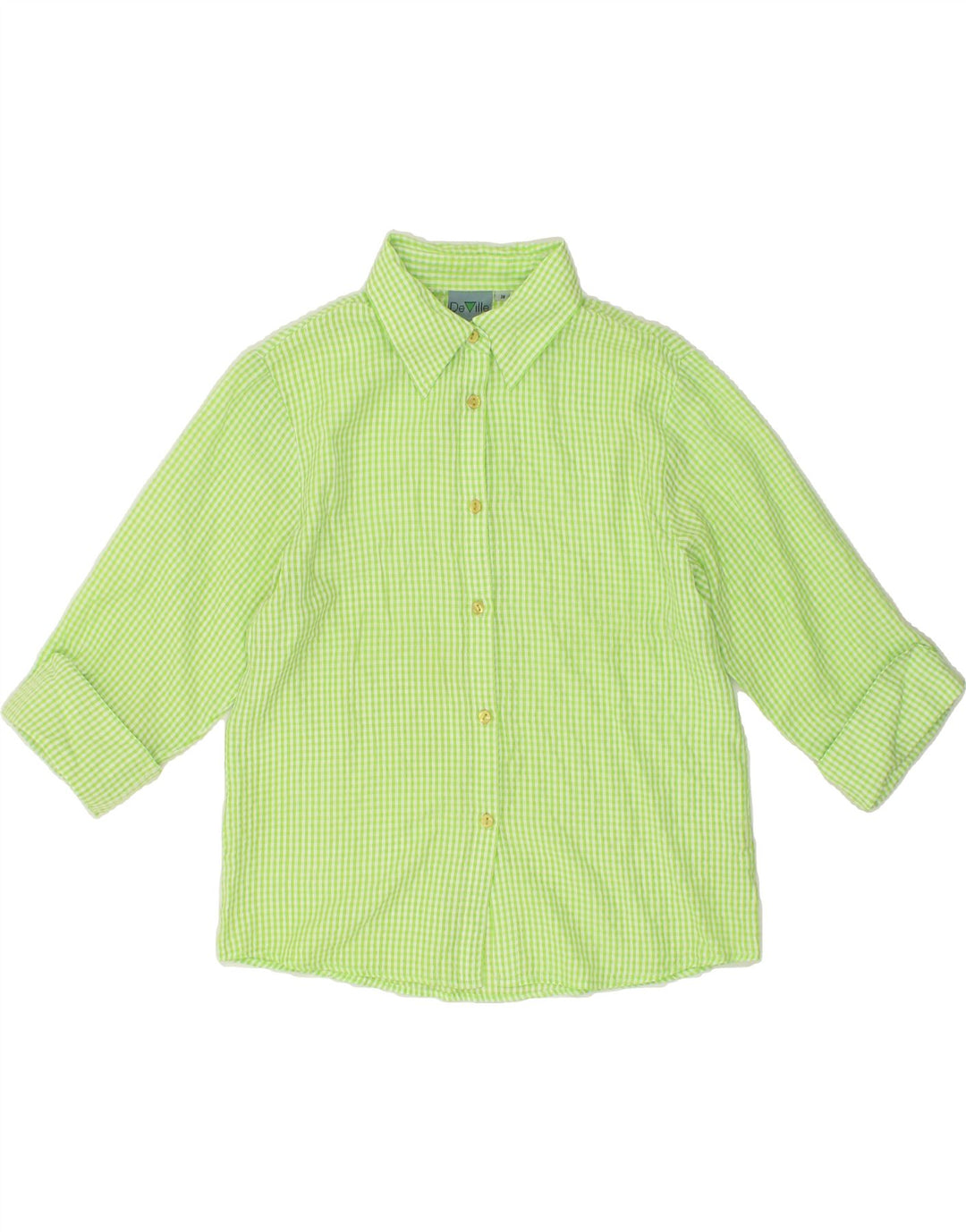 VINTAGE Womens 3/4 Sleeve Shirt Blouse EU 38 Medium Green Gingham Viscose Vintage Vintage and Second-Hand Vintage from Messina Hembry 