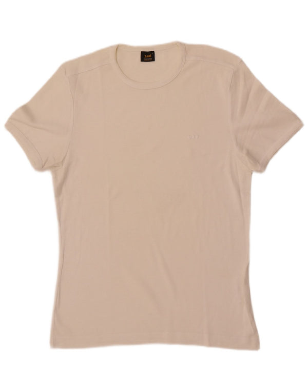 Lee Damen T-Shirt Top UK 14 Large Weiße Baumwolle