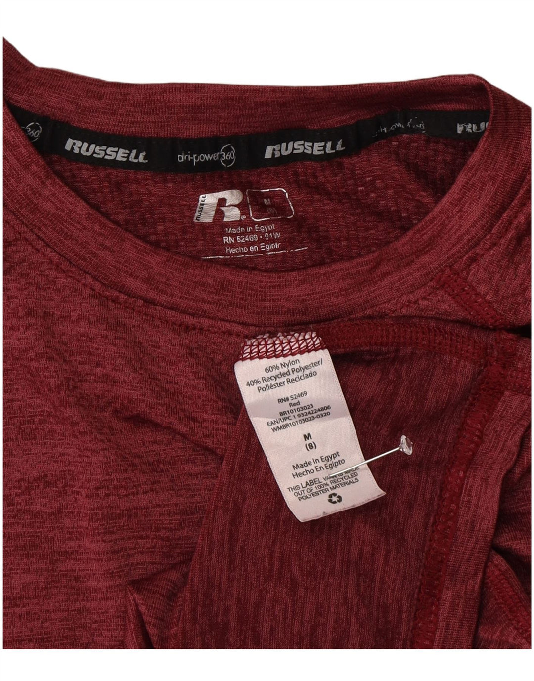 Russell Athletic T-Shirt-Oberteil für Jungen, 7–8 Jahre, mittelgroßes Burgunderrot geflecktes Nylon
