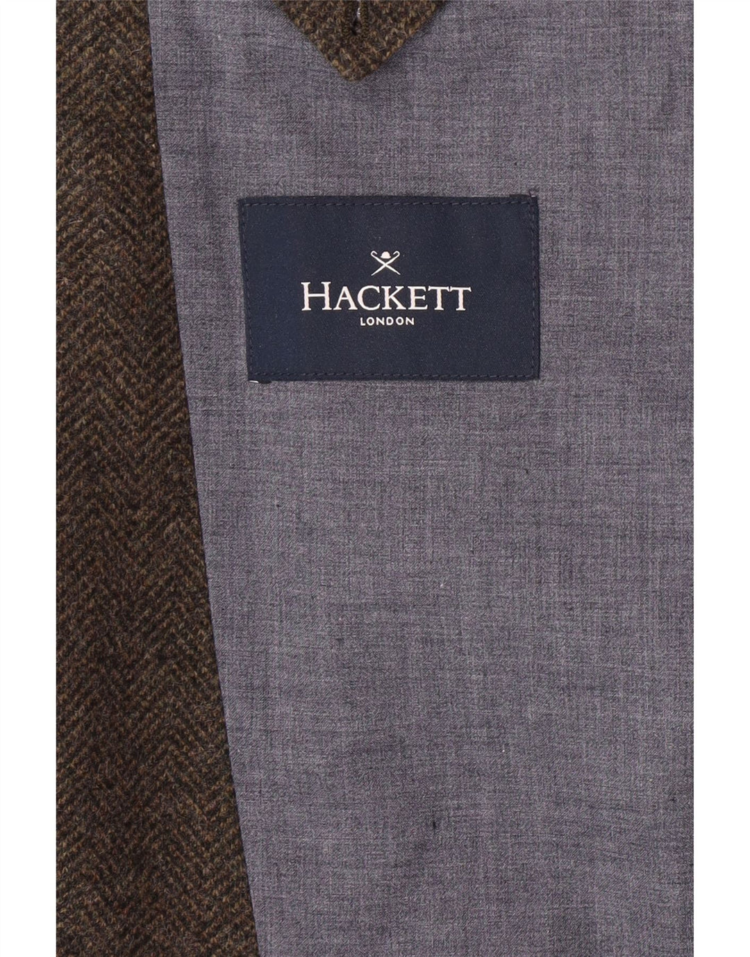 HACKETT Herren-Blazer mit 3 Knöpfen, UK 44, XL, braune Wolle mit Fischgrätenmuster