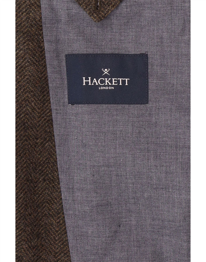 HACKETT Herren-Blazer mit 3 Knöpfen, UK 44, XL, braune Wolle mit Fischgrätenmuster