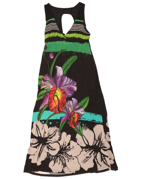 Desigual Damen Ärmelloses Maxikleid UK 12 Mittelschwarze Viskose mit Blumenmuster