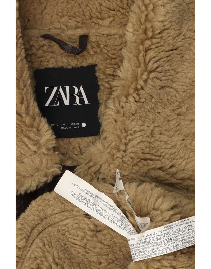 Zara Damen Faux Shearling Flight Aviator Jacke UK 16 Large Braun