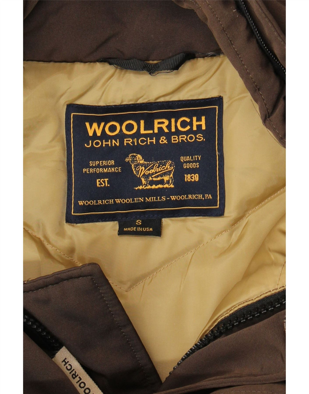 Woolrich Herren-Jacke mit Kapuze, gepolstert, Größe 36, Braun
