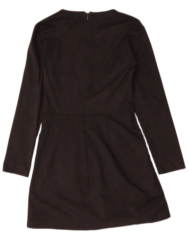 Zara Damen Langarm-A-Linien-Kleid UK 12 Medium Schwarz Polyester