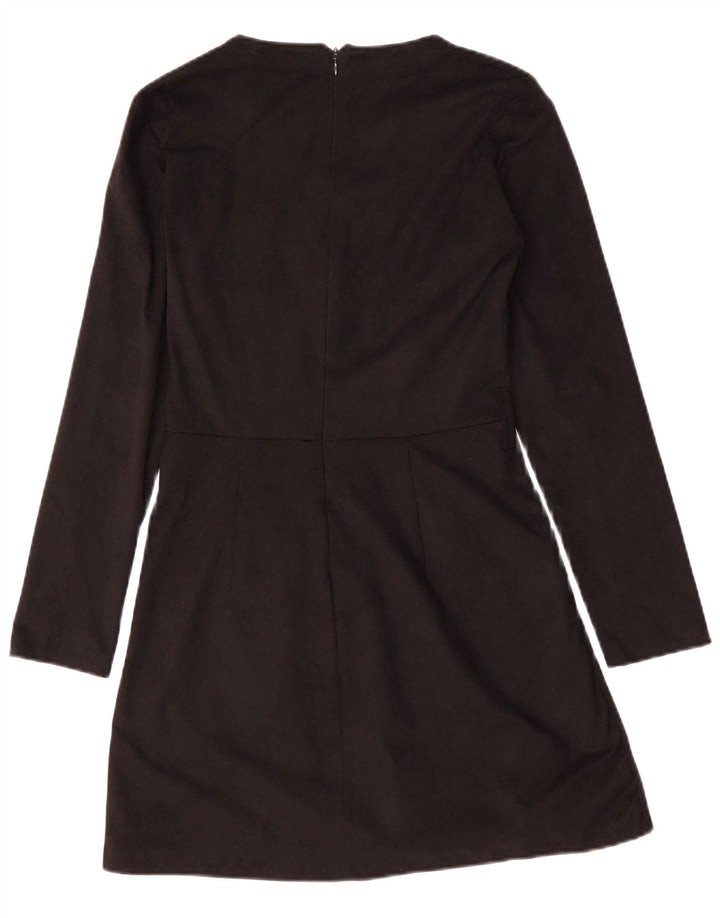Zara Damen Langarm-A-Linien-Kleid UK 12 Medium Schwarz Polyester