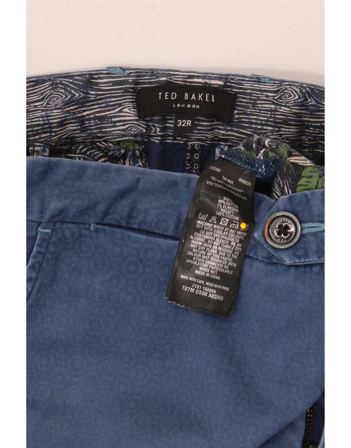 Ted Baker Herren Chinoshorts W32 mittelblaue geometrische Baumwolle