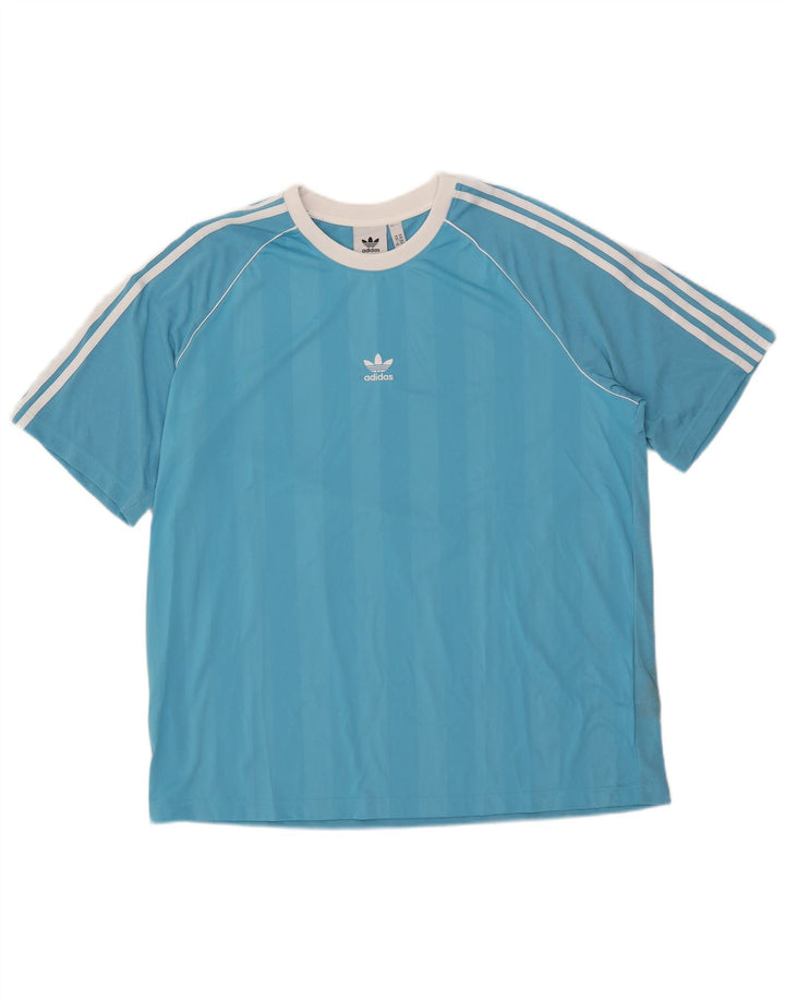 Adidas Herren T-Shirt Top 2XL Blau gestreift Polyester