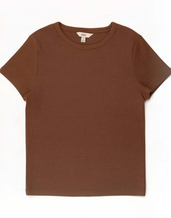 Marks & Spencer Damen T-Shirt Top UK 14 Mittelbraune Baumwolle