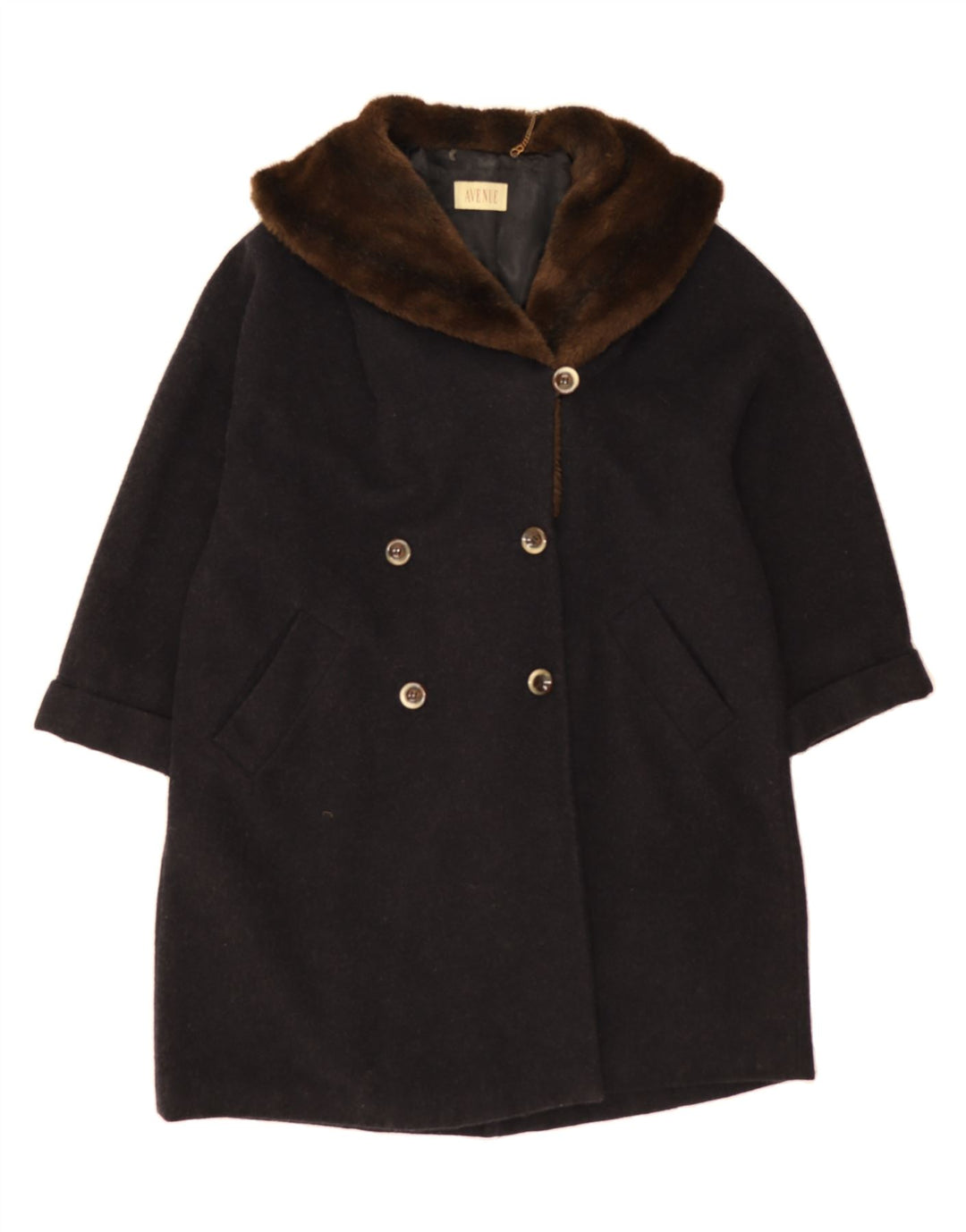 AVENUE Womens Double Breasted Coat UK 14 Medium Navy Blue Wool Vintage Avenue and Second-Hand Avenue from Messina Hembry 