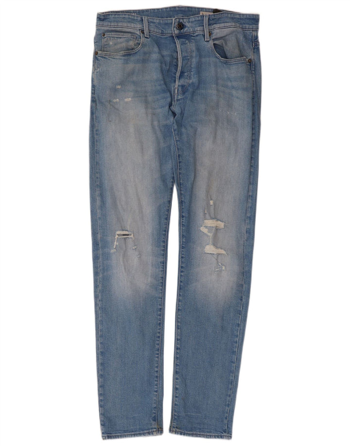 G-Star Herren 3301 Distressed Slim Jeans W34 L34 Blaue Baumwolle