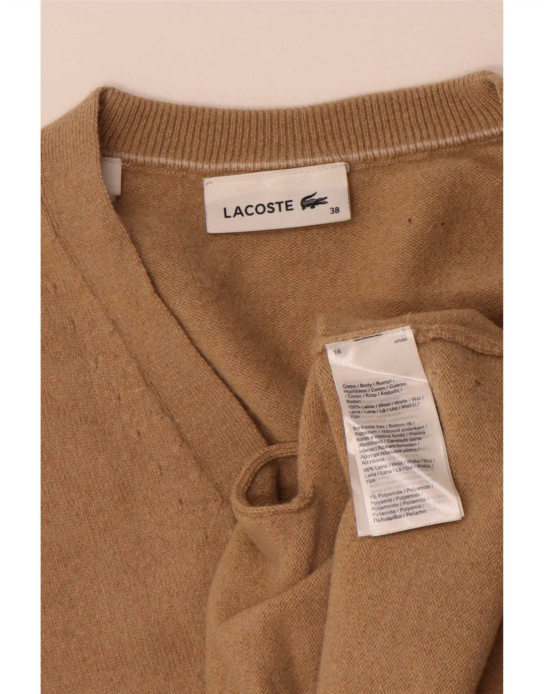 Lacoste Damen-Strickjacke, Größe 38, mittelbeige Wolle