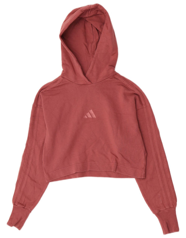 Adidas Damen Crop Graphic Relaxed Fit Hoodie Pullover UK 4/6 XS Rosa Baumwolle