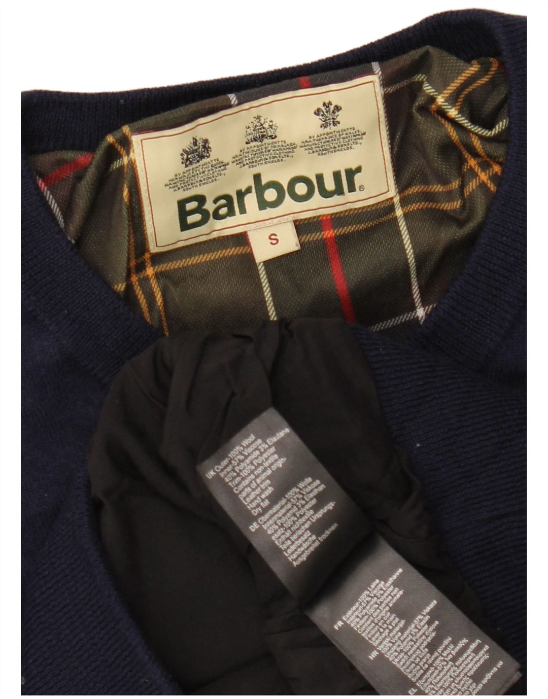 BARBOUR Damen-Pullover mit V-Ausschnitt, UK 10, Größe S, marineblaue Wolle