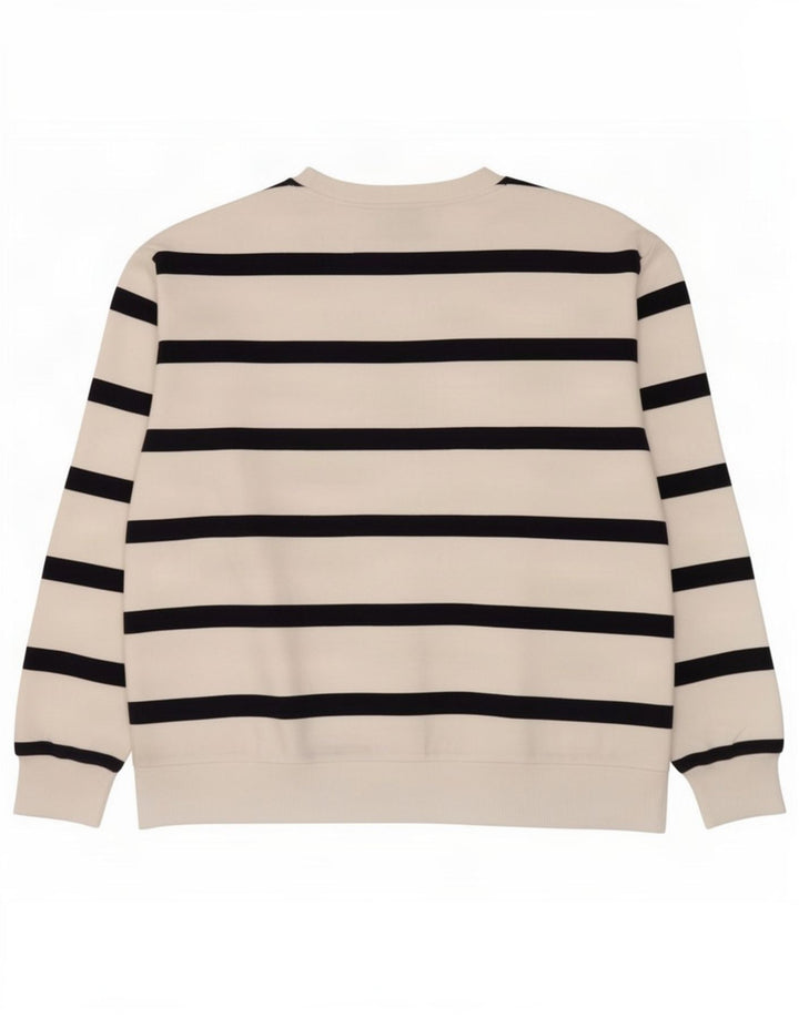 Marks & Spencer Damen-Sweatshirtpullover UK 14 Mittelweiß gestreifte Baumwolle