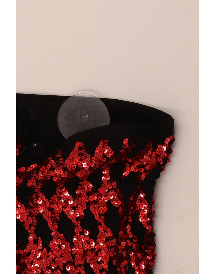 Vintage Damen Pailletten Trägerloses Top UK 14 Groß Rot Geometrisch