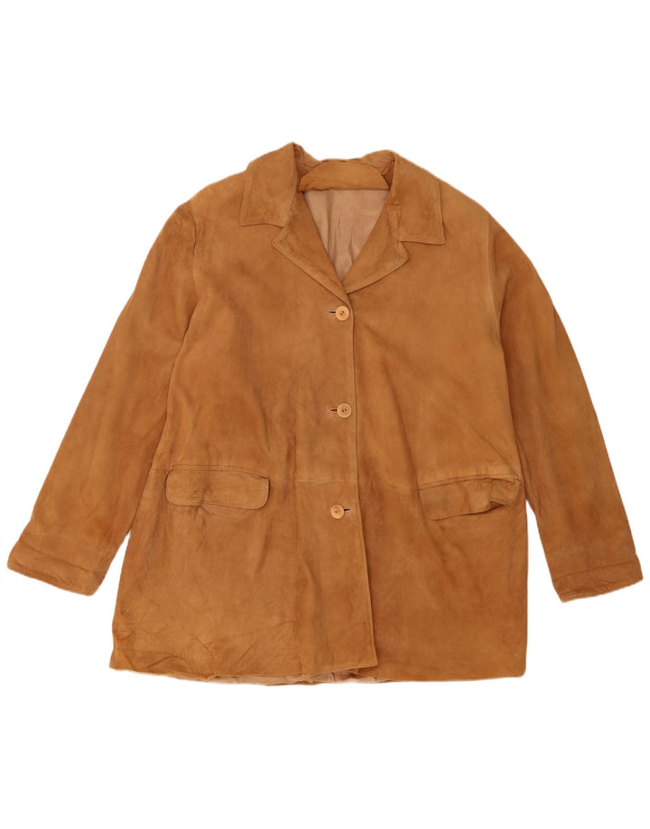 Vintage Damen 3-Knopf-Wildleder-Blazerjacke EU 48 2XL Beige Leder