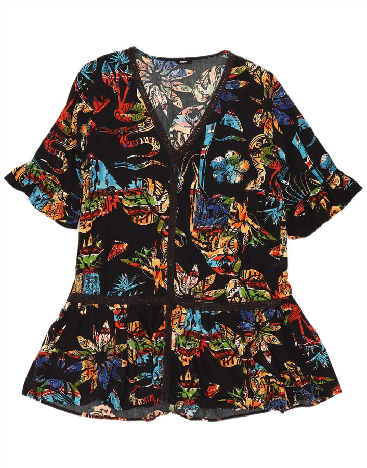 Desigual Damen Tunikakleid UK 14 Mittelschwarz geblümt