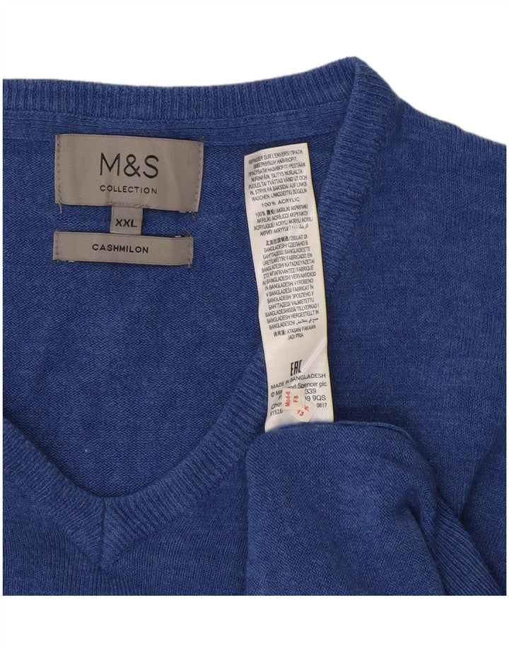 Marks & Spencer Herren-Pullover mit V-Ausschnitt, 2XL, blaues Acryl