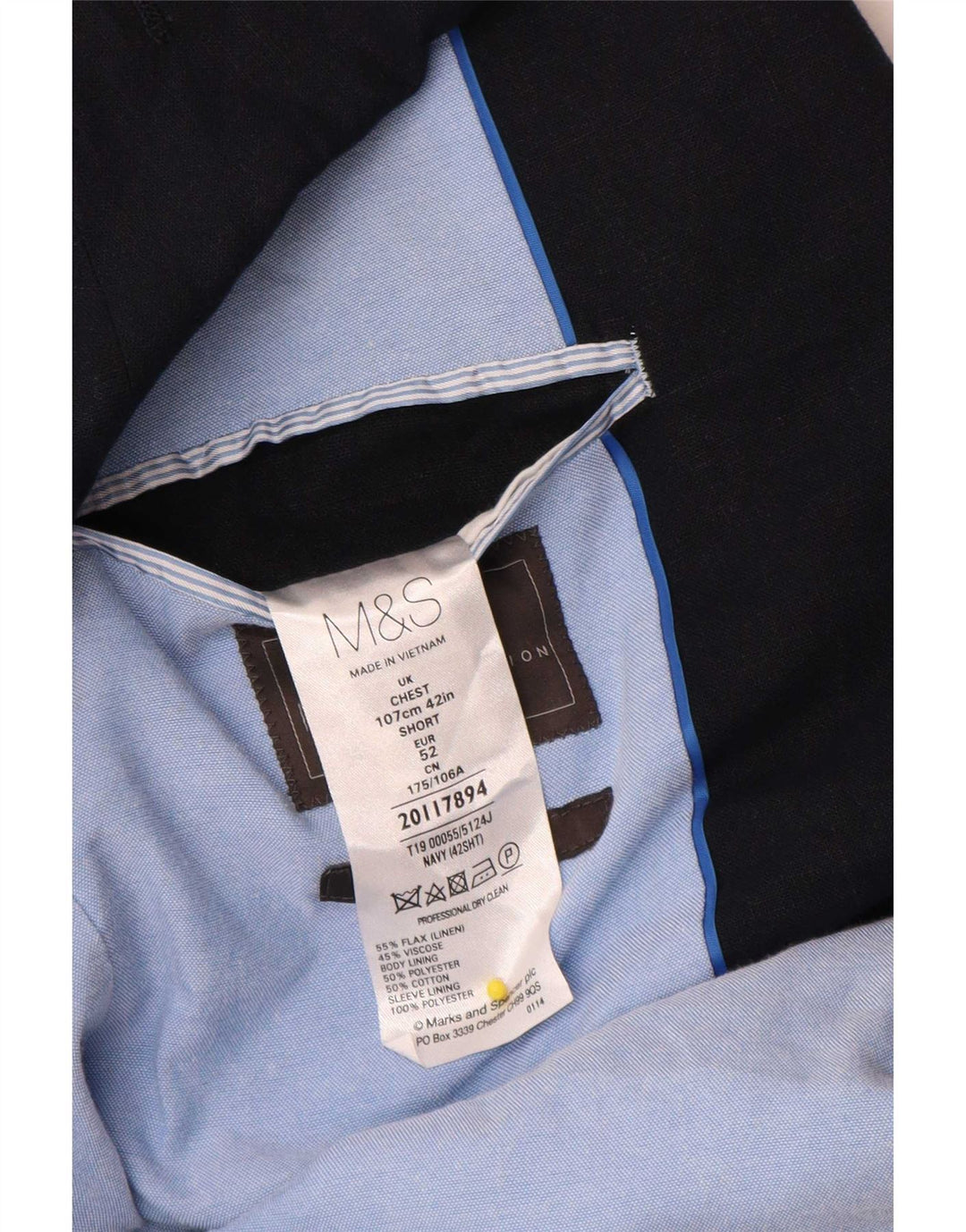 Marks & Spencer Herren-Blazer mit 2 Knöpfen, Gr. 42, Marineblau, Flachs