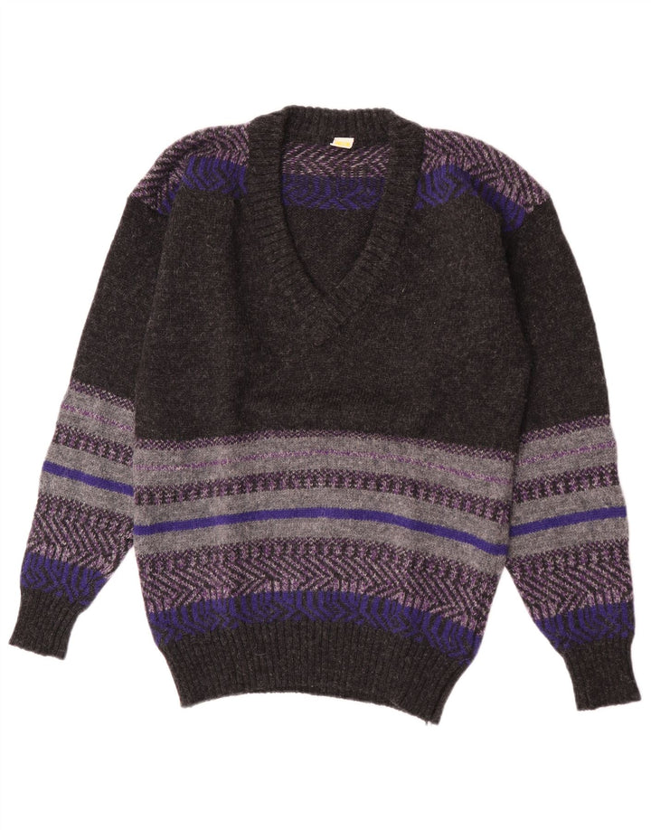 Mark Astor Herren-Pullover mit V-Ausschnitt, klein, grau gestreift