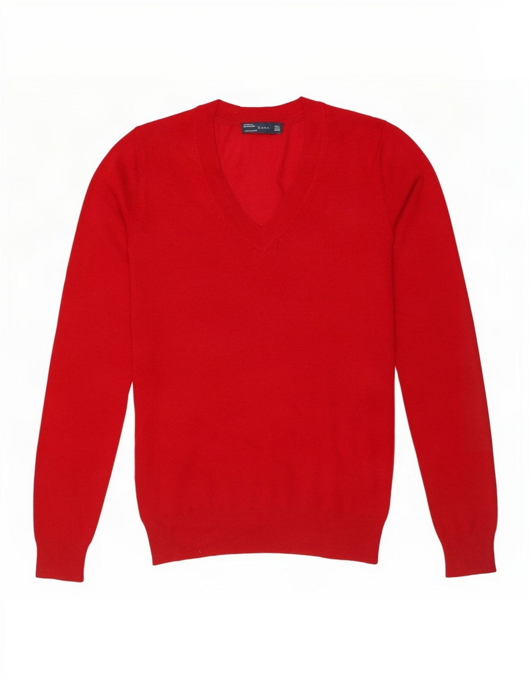 Zara Damen-Pullover mit V-Ausschnitt, UK 16, Größe L, rote Viskose
