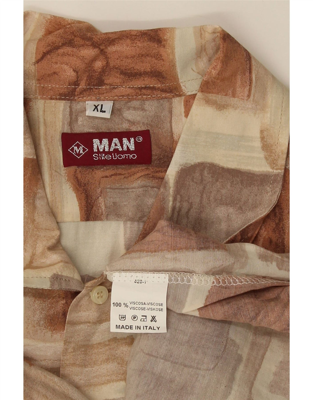 Vintage Herren Kurzarmshirt XL Braun Patchwork Viskose