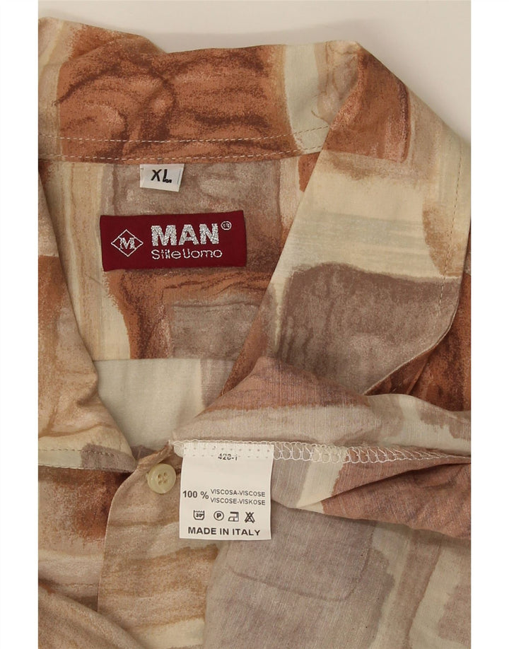 Vintage Herren Kurzarmshirt XL Braun Patchwork Viskose