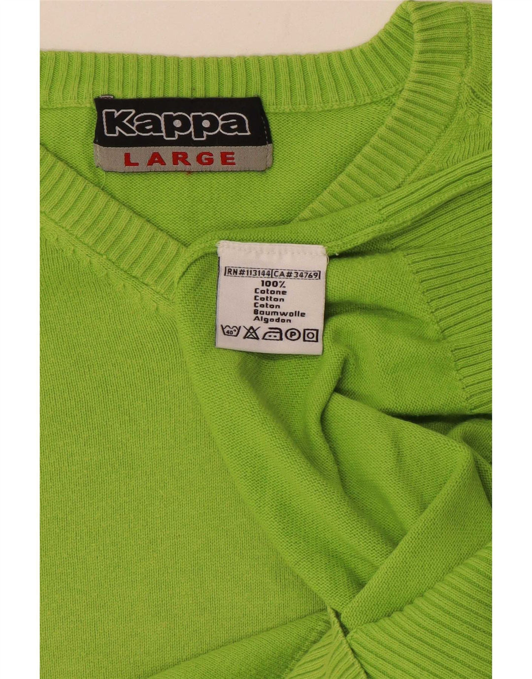 Kappa Herren-Pullover mit V-Ausschnitt, groß, grüne Baumwolle