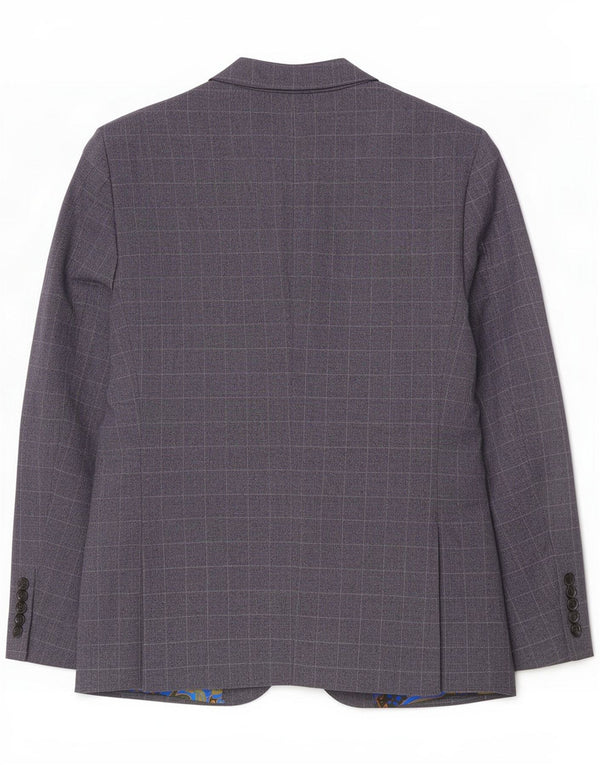 Marks & Spencer Herren kurze 2-Knopf-Blazerjacke UK 42 XL Marineblau kariert