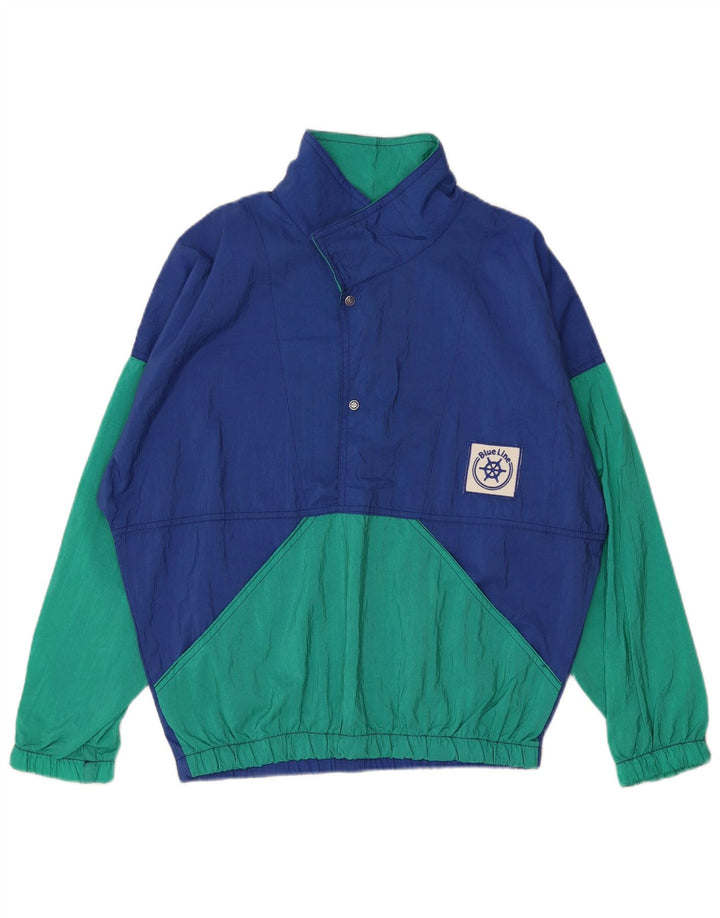 Vintage Herren Pullover Trainingsanzug Top Jacke XL Blau Colourblock Polyamid
