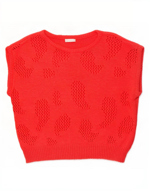 Vintage Damen Weste Tank Top UK 16 Große rote Baumwolle