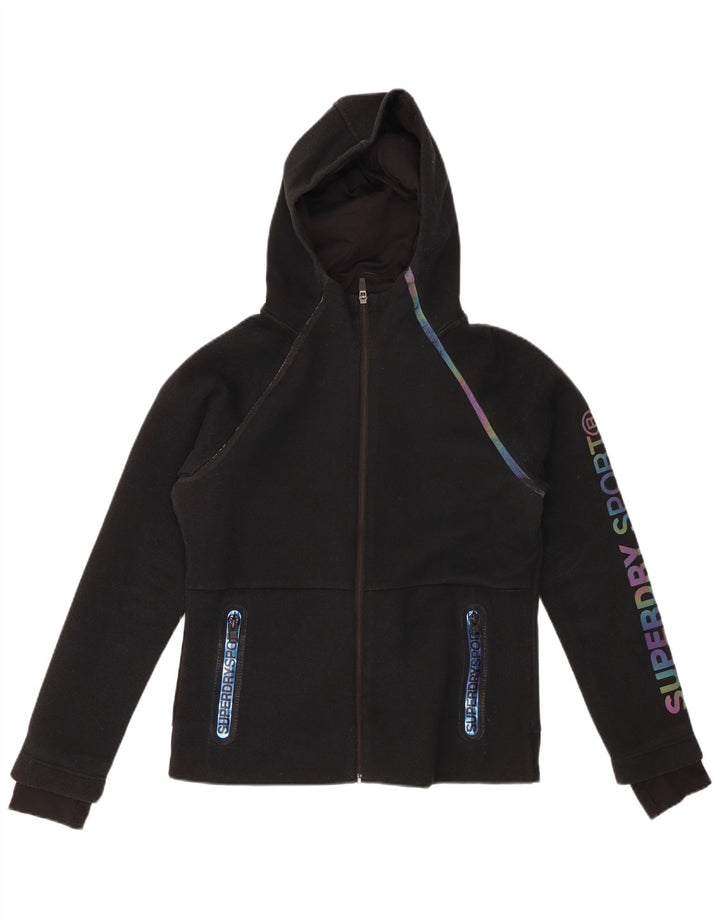 SUPERDRY Damen-Kapuzenpullover mit grafischem Reißverschluss, UK 12, Mittelschwarz, Polyester