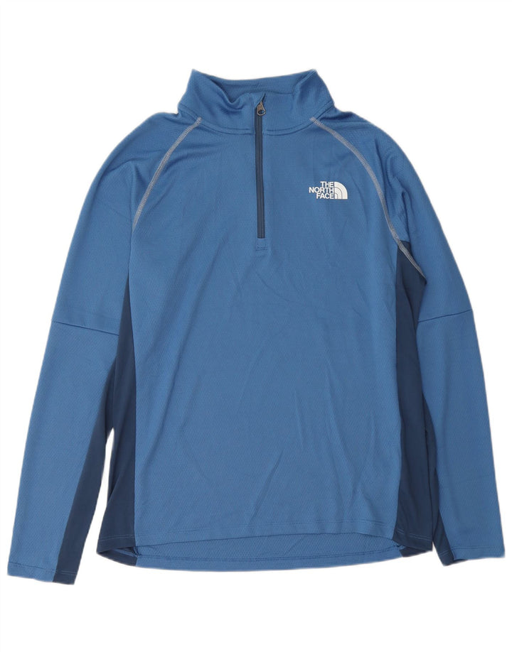 The North Face Herren-Pullover-Trainingsanzugoberteil mit Reißverschluss und Rundhalsausschnitt, Mittelblau, Farbblock