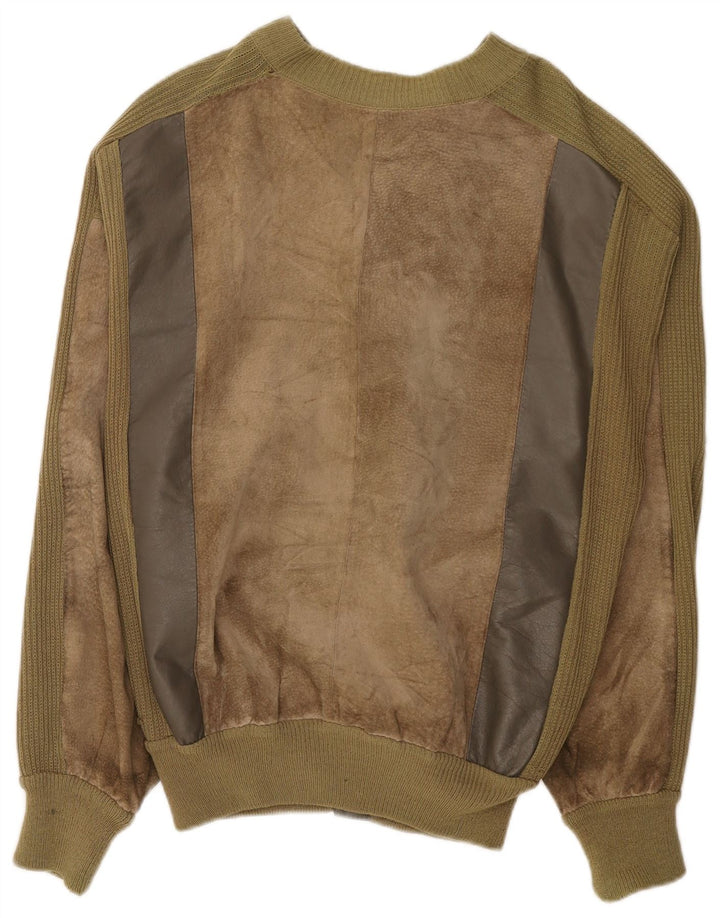Vintage Herren Wildleder Bomberjacke UK 38 Medium Khaki Colourblock Leder