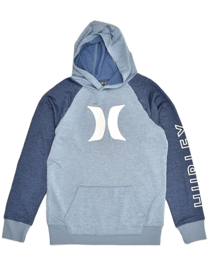 HURLEY Womens Graphic Hoodie Jumper UK 14 Large Blue Colourblock Polyester | Vintage Hurley | Thrift | Second-Hand Hurley | Used Clothing | Messina Hembry 