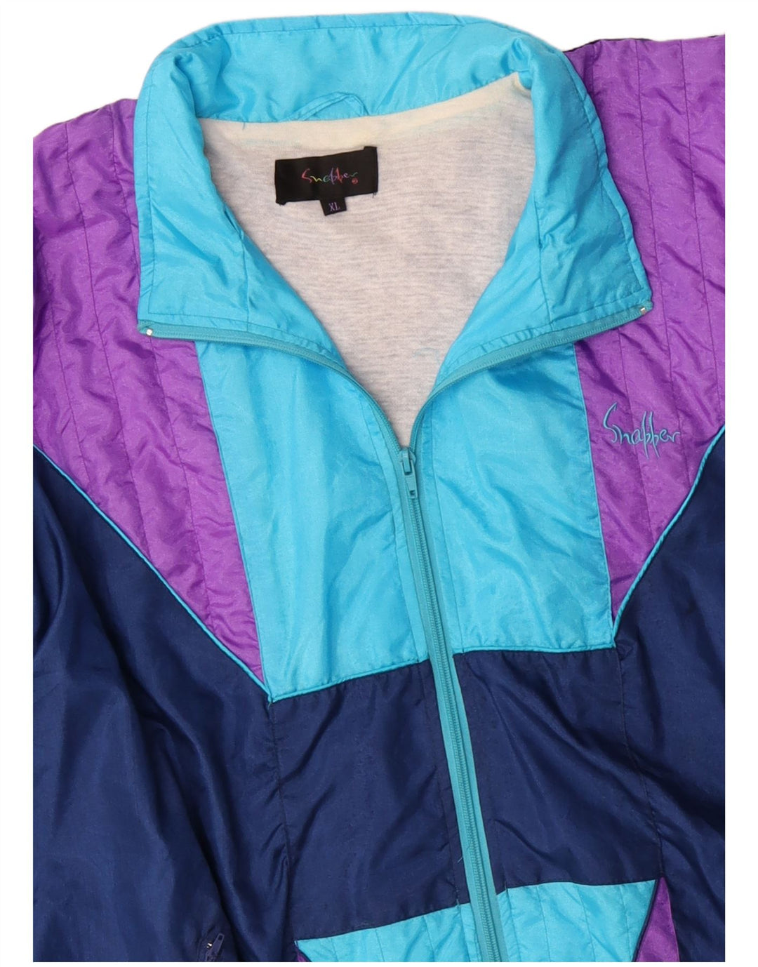 VINTAGE Herren-Trainingsanzug-Oberteil, Jacke, XL, blaues Colourblock-Nylon