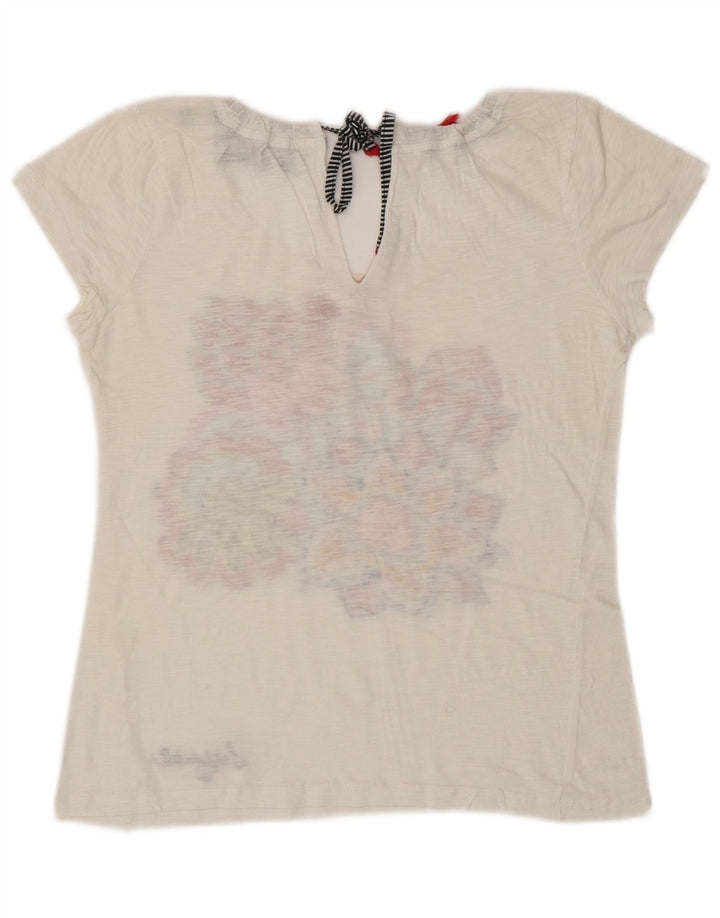 DESIGUAL Damen Grafik-T-Shirt-Oberteil UK 12 Mittelweiß geblümt