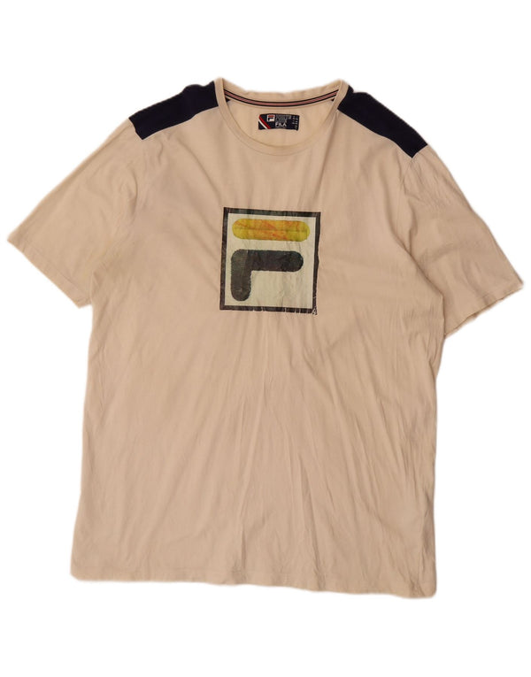 Fila Herren Grafik T-Shirt Top 2XL Beige Colourblock Baumwolle