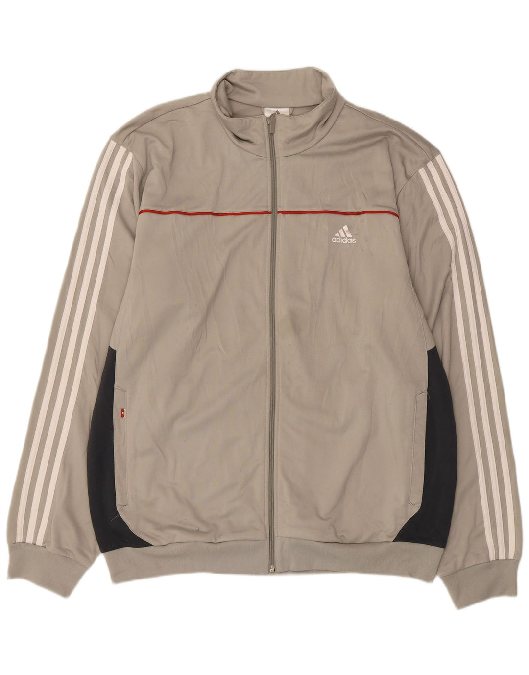 Adidas Herren-Trainingsanzug-Top-Jacke XL, graues Colourblock-Polyester