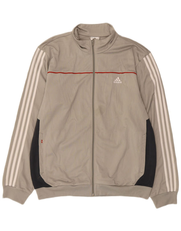 Adidas Herren-Trainingsanzug-Top-Jacke XL, graues Colourblock-Polyester
