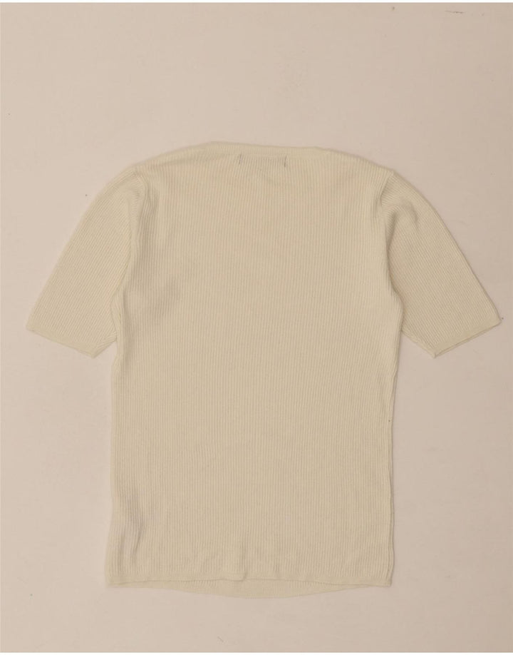 MARKS & SPENCER Womens Crew Neck Jumper Sweater UK 12 Medium Off White Vintage Marks & Spencer and Second-Hand Marks & Spencer from Messina Hembry 