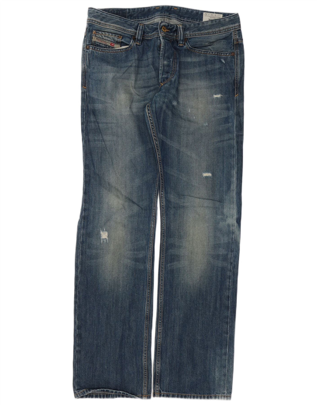Diesel Herren Viker Distressed Straight Jeans W32 L32 Blaue Baumwolle