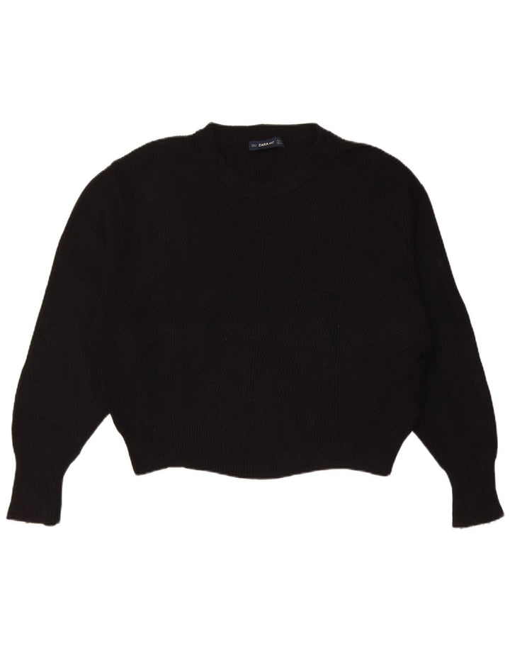 Zara Damen-Pullover, übergroß, Rundhalsausschnitt, Gr. 14, mittlere schwarze Viskose