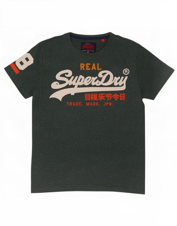 Superdry Herren Grafik-T-Shirt-Oberteil, groß, grün gefleckte Baumwolle